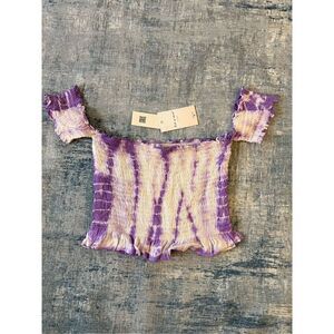 NWT! Kiwi + Punch Purple White Tie Dye Short Sleeve Tube Crop Top Small